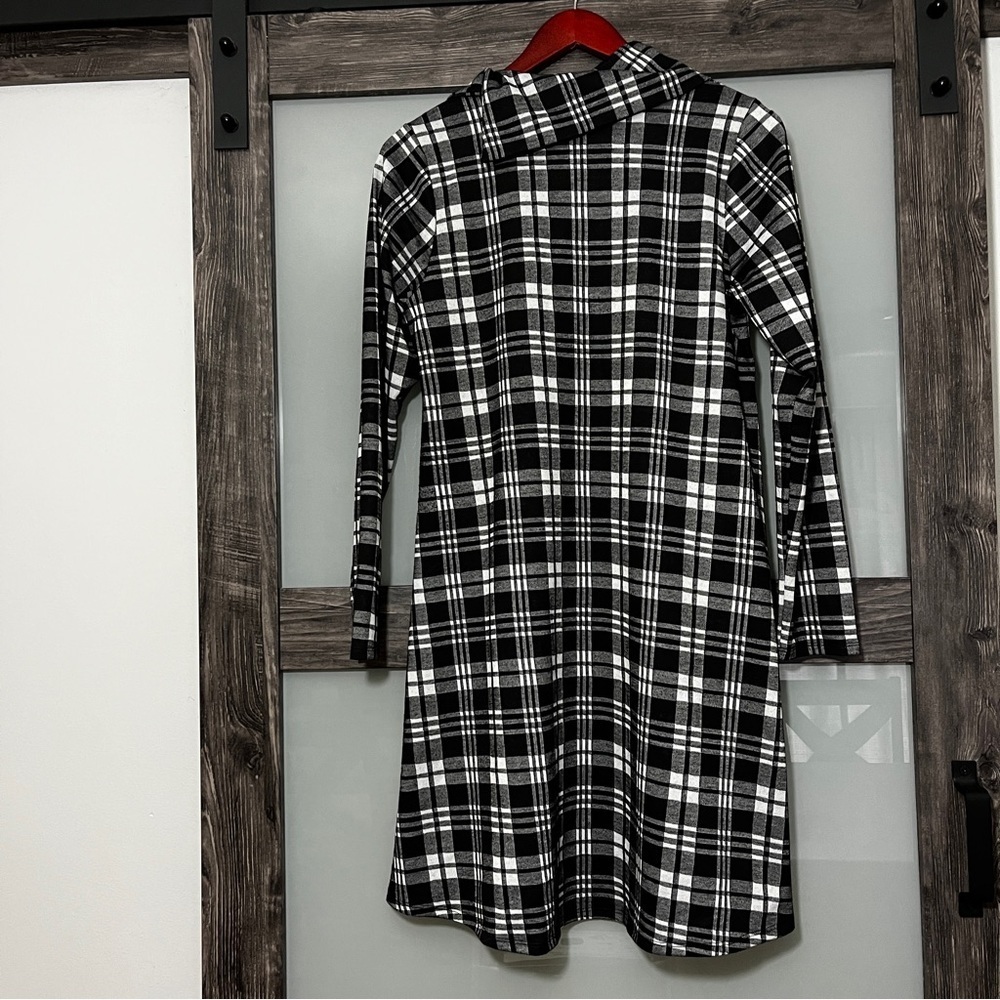 Chris & Carol Black & White Plaid Dress High Collar w/ Button Detail Women's M - Picture 3 of 6